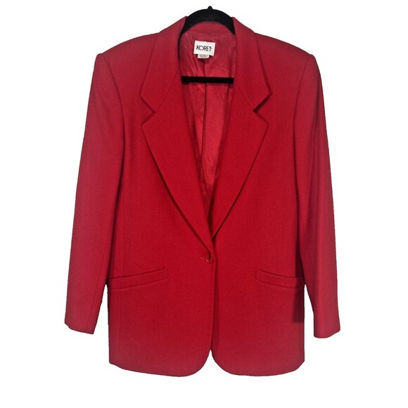 Vintage Koret Red Wool Blazer Womens 16 Lined Jacket Made in Korea Classic Retro - Picture 1 of 11